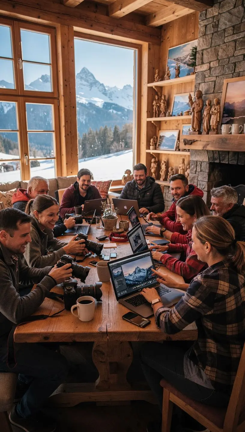 Teilnehmer eines Fotoretreats, die Tipps vom Guide zur optimalen Belichtung erhalten.